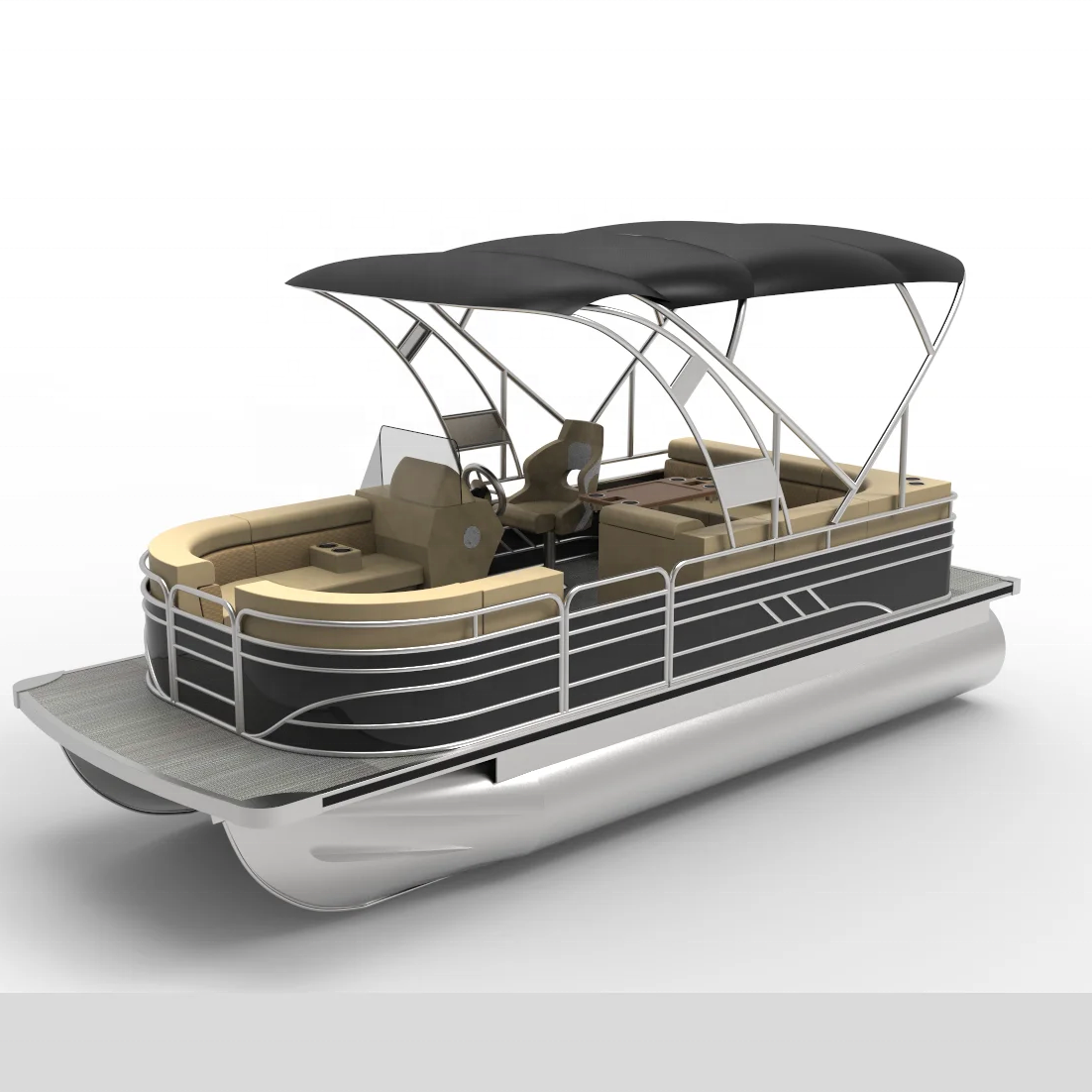 Luxury 19ft Aluminum Speed Pontoon Boat with Outboard Engine for Family Fishing and Water Entertainment